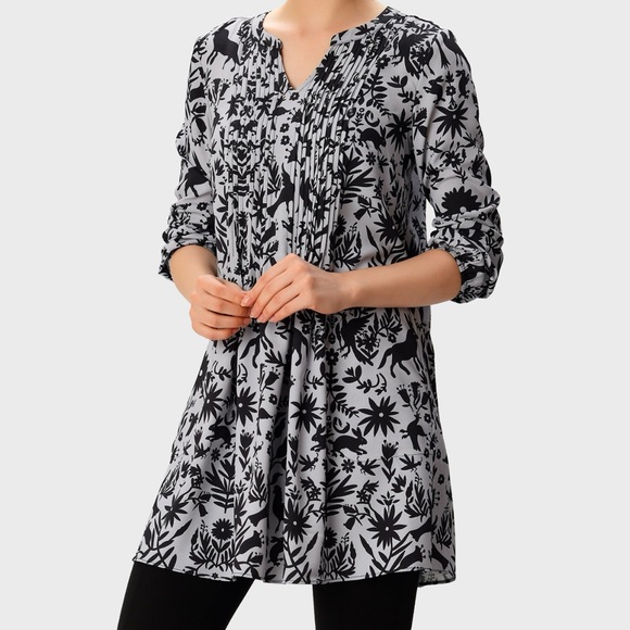 eShakti XL 18 flora and fauna pintuck pleat tunic - Picture 1 of 14